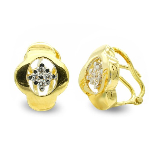 Boucles D'oreilles Bicolores En Or 18 Carats Fleur 7430-1