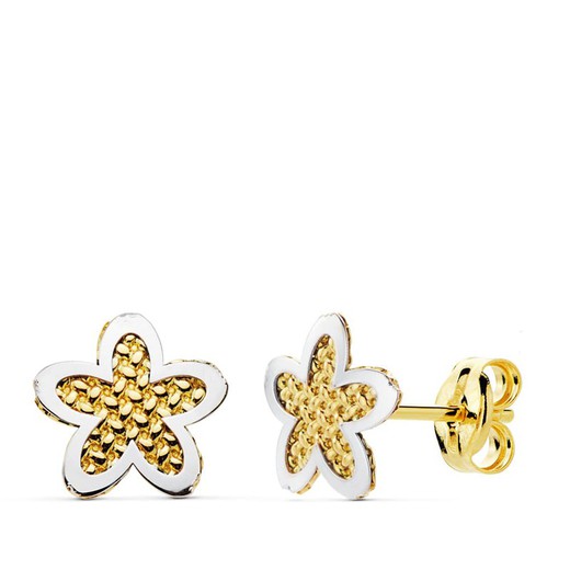 Bicolor 18kt Gold Flower Earrings 7.5X7.5mm 18977