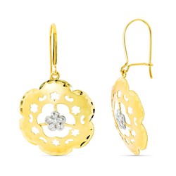 Boucles d'oreilles bicolores en or 18 carats fleur mate 11928