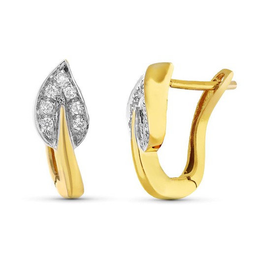 Bicolor 18k Gold Earrings Leaves Zirconia 4.75grs 07000503