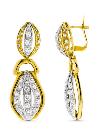 Boucles d'oreilles longues en or bicolore 18 carats avec zircone 10185