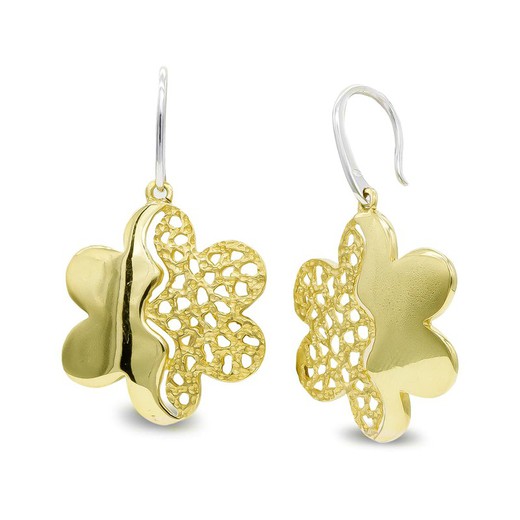 Boucles d'Oreilles Longues Fleur en Or Bicolore 18 Carats 20143-1