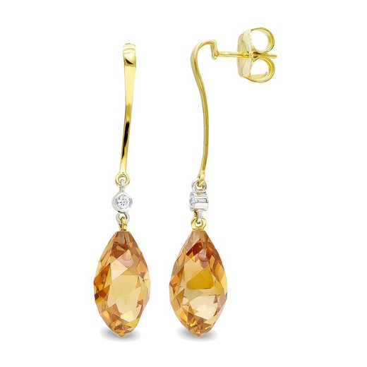 Boucles d'oreilles longues en or bicolore 18 carats avec topaze et zircone 18 mm 15373-TO