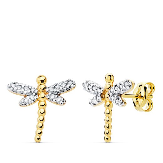 Bicolor 18k Gold Dragonfly Earrings 12X12mm 22013