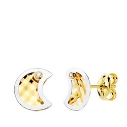 Boucles d'oreilles lune en or bicolore 18 carats avec zircone 8X6,5 mm 21025