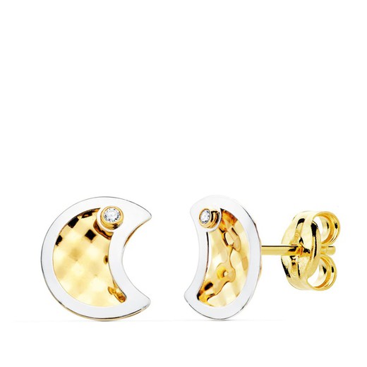 Bicolor 18kt Gold Moon Zirconia Earrings 8X6.5mm 21025