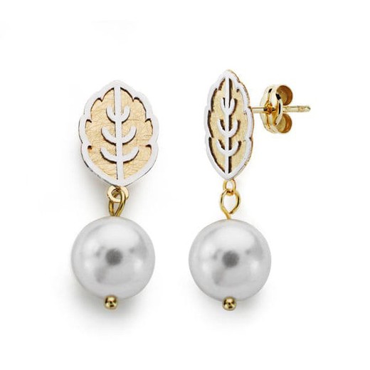 Two-tone 18kt Gold Pearl Earrings 25X8mm 18627