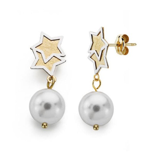Boucles d'oreilles perles en or 18 carats bicolores 25X8mm 18628