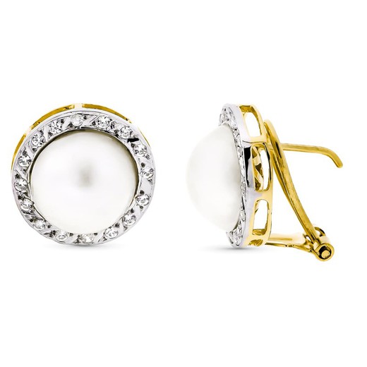 Ohrringe aus 18-karätigem Gold, zweifarbiges Silber, 10 mm, 20502-1 Perle