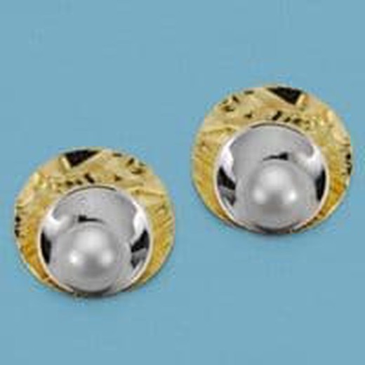 Kolczyki ciśnieniowe z perłą w dwóch odcieniach 18-karatowego złota 15902
