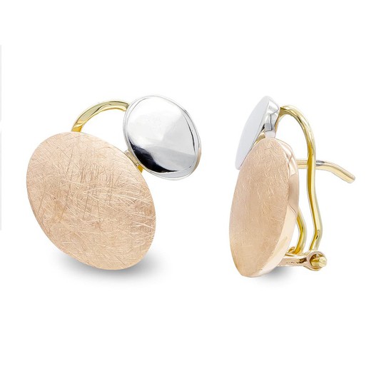 Two-tone 18kt Gold Earrings Round White Pink 20403-1