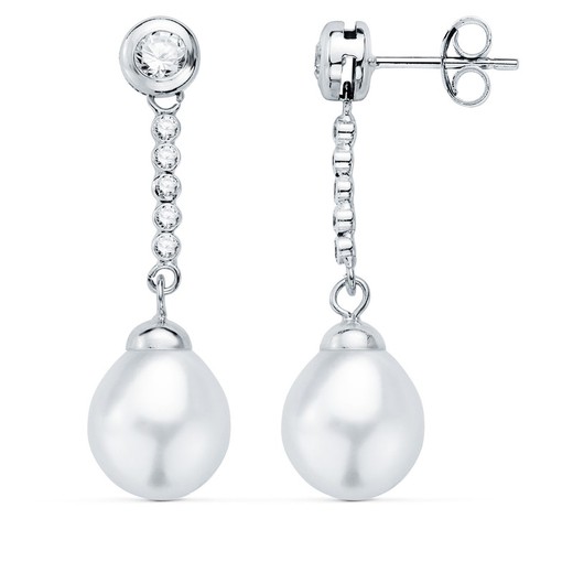 Boucles d'oreilles Or Blanc 18 Carats 30x8mm 21350 Perle