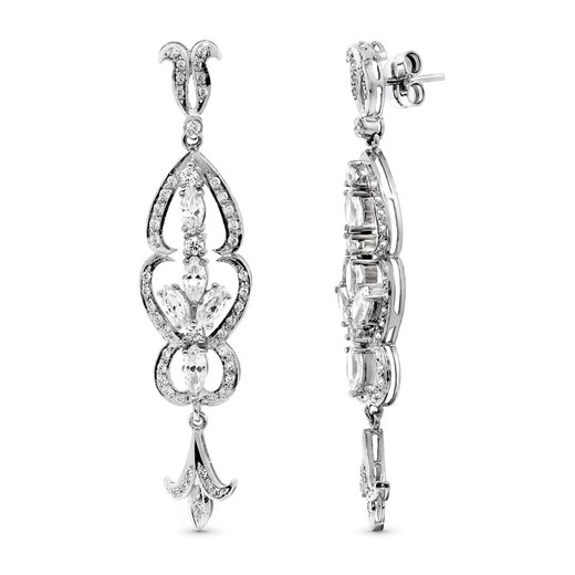 Boucles d'oreilles Or Blanc 18 Carats 59x14mm 15683 Zircone