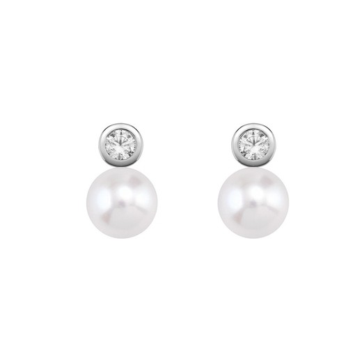 Pendientes Oro Blanco 18kts Argyor MRM 10mm (18)75B0100P-10mm Diamantes Perlas