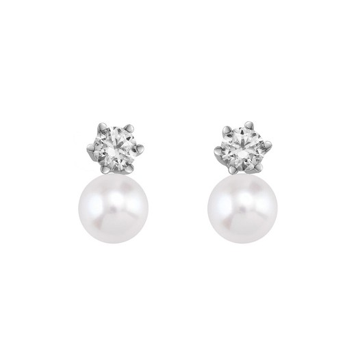 Pendientes Oro Blanco 18kts Argyor MRM 10mm (18)75B0102P-10mm Diamantes Perlas