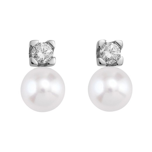 Pendientes Oro Blanco 18kts Argyor MRM 10mm (18)75B0103P-10mm Diamantes Perlas