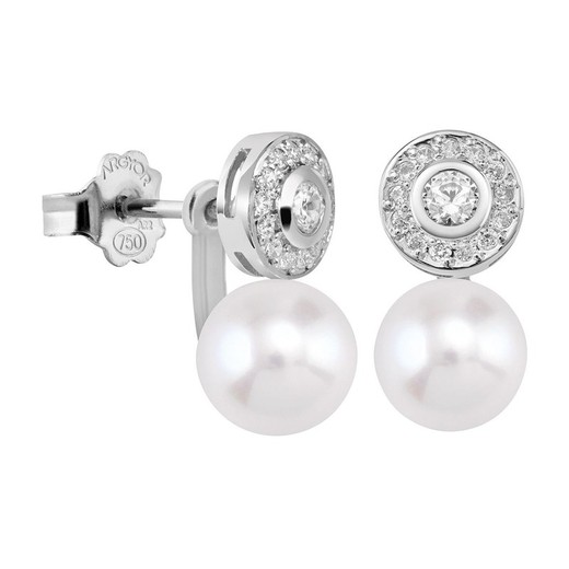 Pendientes Oro Blanco 18kts Argyor MRM 10mm (18)75B0104P-10mm Diamantes Perlas