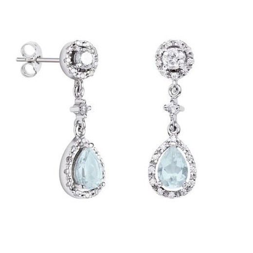 Pendientes Oro Blanco 18kts Argyor MRM 2,50cm (18)75B0208TDA Topacio Azul Diamantes