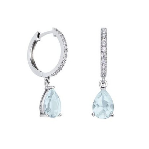 Pendientes Oro Blanco 18kts Argyor MRM 2,50cm (18)75B0215TDA Topacio Azul Diamantes