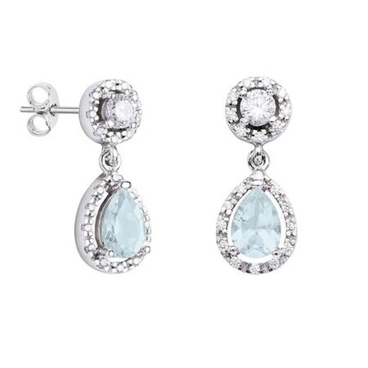 Pendientes Oro Blanco 18kts Argyor MRM 2cm (18)75B0205TDA Topacio Azul Diamantes