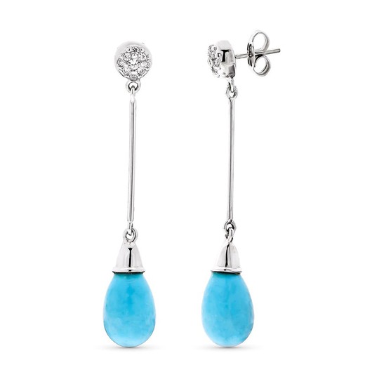 Boucles d'oreilles longues en or blanc 18 carats et zircones turquoise 11715