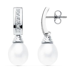 Boucles d'oreilles Or Blanc 18 Carats 30x9mm 15915 Perle