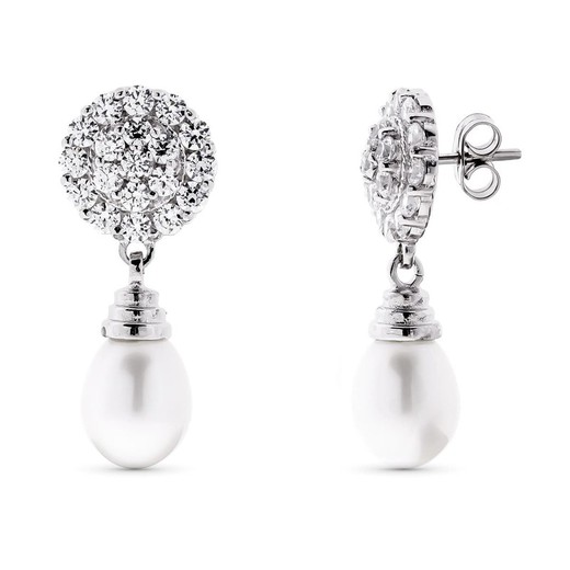 18kt White Gold Pearl Zirconia Earrings 15327