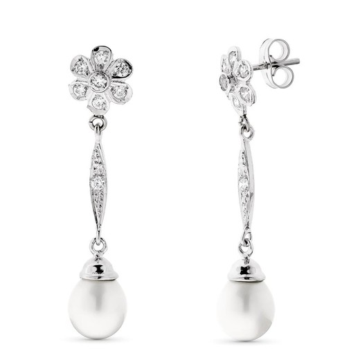 18k White Gold Pearl Flower Earrings 15321