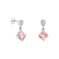 Pendientes Oro Blanco 18kts Rombo Argyor MRM 7x7mm (18)79B0200DC3 Topacios Rosa Diamantes