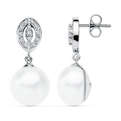 Boucles d'oreilles en or blanc 9 carats 27x11 mm 9K15455 perle et zircone