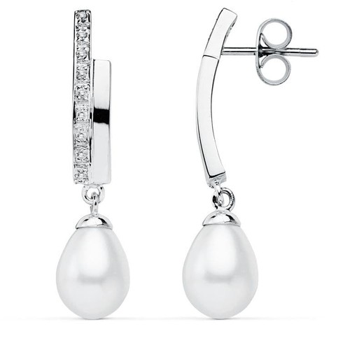 Boucles d'oreilles en or blanc 9 carats 32x8 mm 9K18244 perle et zircone