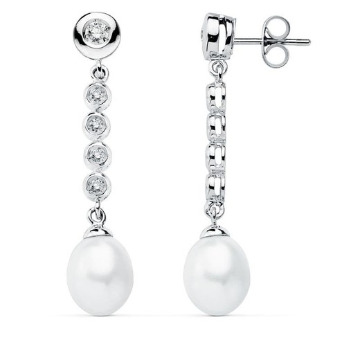 Boucles d'oreilles Or Blanc 9kt 40x10mm 9K18242 Perle et Zircone