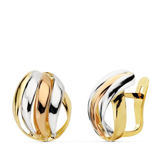 18kts Tricolor Gold Earrings Bands 15X12mm 18787