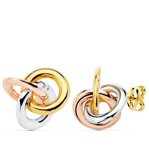 18kt Tricolor Gold Knotted Earrings 14X14mm Pressure 21096