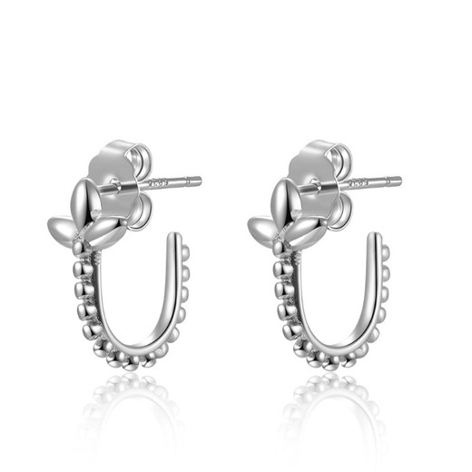 Boucles d'oreilles Argent 13x10mm PE00636RH Semi Créoles Fleur