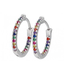 Pendientes Plata 16mm Liska MED145A 3 Aro Circonitas Multicolor