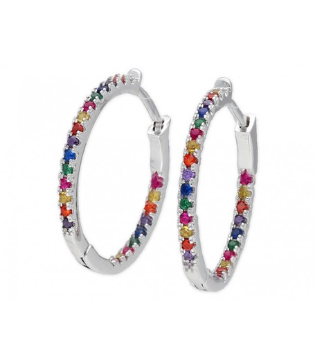 Orecchini in argento da 22 mm Liska MED144A 3 cerchi con zirconi multicolori