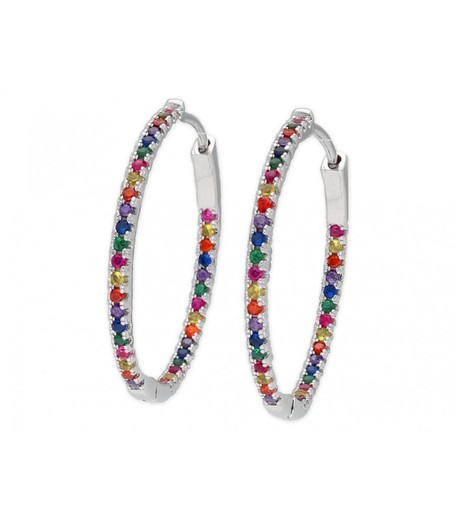 Orecchini in argento da 28 mm Liska MED143A 3 cerchi con zirconi multicolori