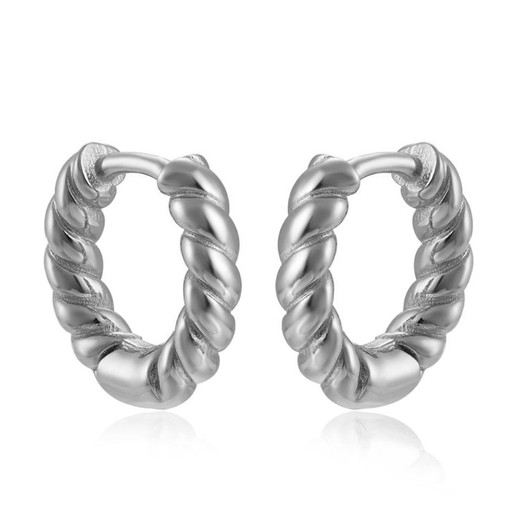 Boucles d'oreilles Argent 3x14mm PE00757RH Créoles Tressées