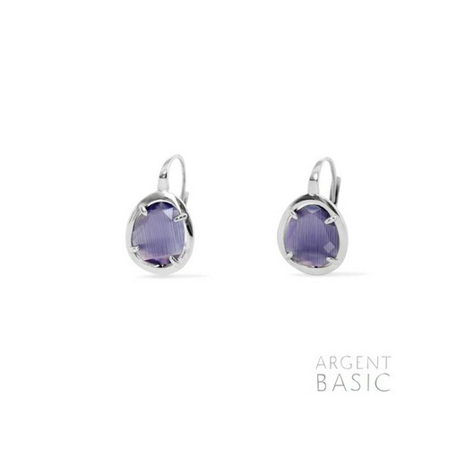 Pendientes Plata Argent Basic Piedra Lila Lavanda ARRS002PL