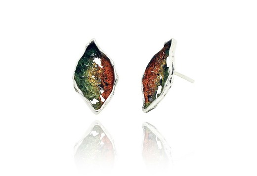 Pendientes Plata Arior 2,2x1,8cm 1143390XPP Hoja Textura Verde-Ocre