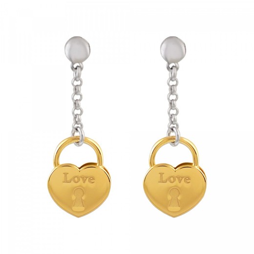 Pendientes Plata Bicolor Dorada Sovrani AVP018 Candado Corazón