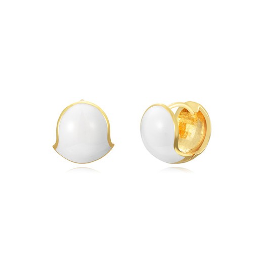 Pendientes Plata Dorada 13mm PEL1157DOEW Aro Enamel Blanco