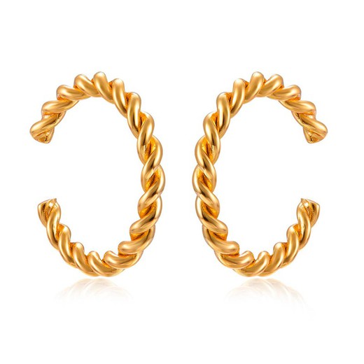 Brincos de prata dourada 15mm PE00756DO Earcuff trançado