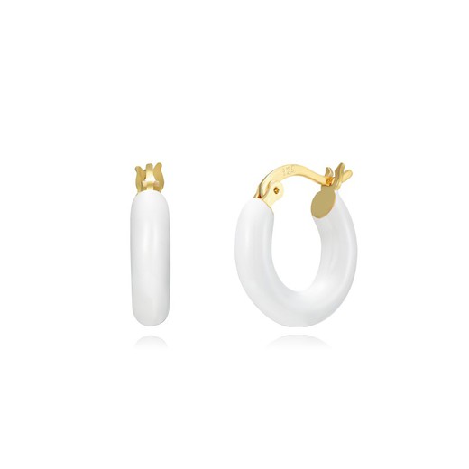 Boucles d'oreilles Argent Doré 15mm PEL1132DOEW15 Créoles Émail Blanc