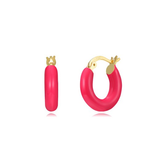 Pendientes Plata Dorada 15mm PEL1132DOHP15 Aro Enamel Fucsia