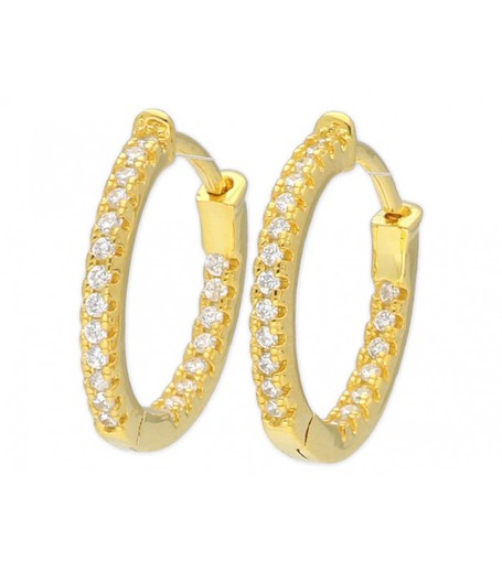 Brincos Prata Dourado 16mm Liska MED142A-D Zircônia