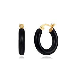 Pendientes Plata Dorada 19mm PEL1132DOEN19 Aro Enamel Negro