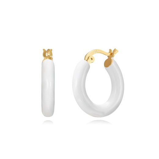 Boucles d'oreilles Argent Doré 19mm PEL1132DOEW19 Créoles Émail Blanc