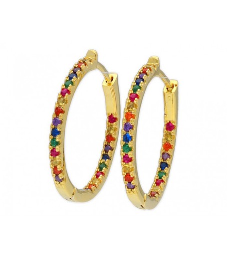 Boucles d'oreilles Argent Doré 22mm Liska MED144A-D 3 Créoles Zircone Multicolore